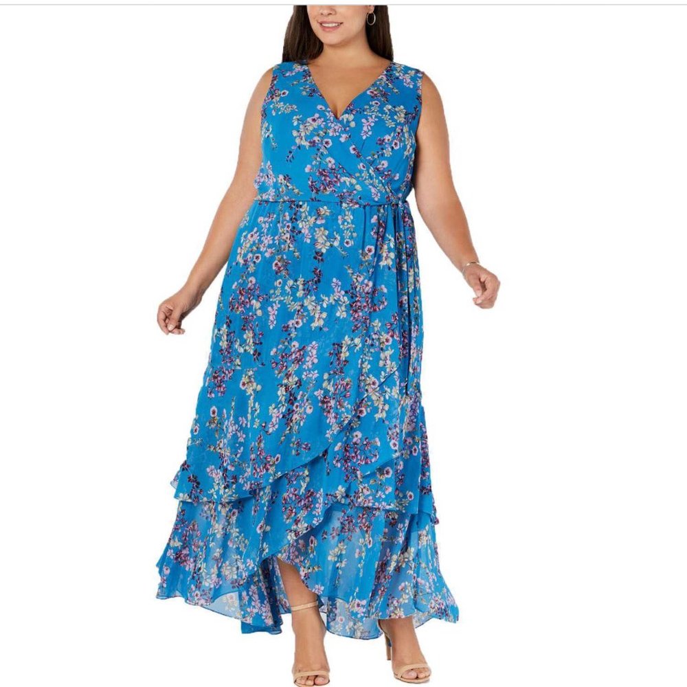 INC International Concepts Women's Plus Size Ruffle-Trim Wrap Maxi Dress